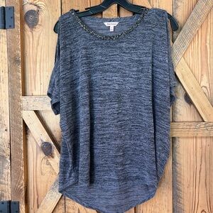 Juicy Couture Womens Top Small Gray Rhinestone Neck Cold Shoulder Sleeve